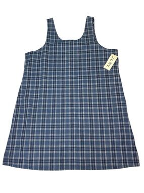 JLNY Women Plus Size 3X Dress New Tags Blue White Plaid Sheath Linen Cotton
